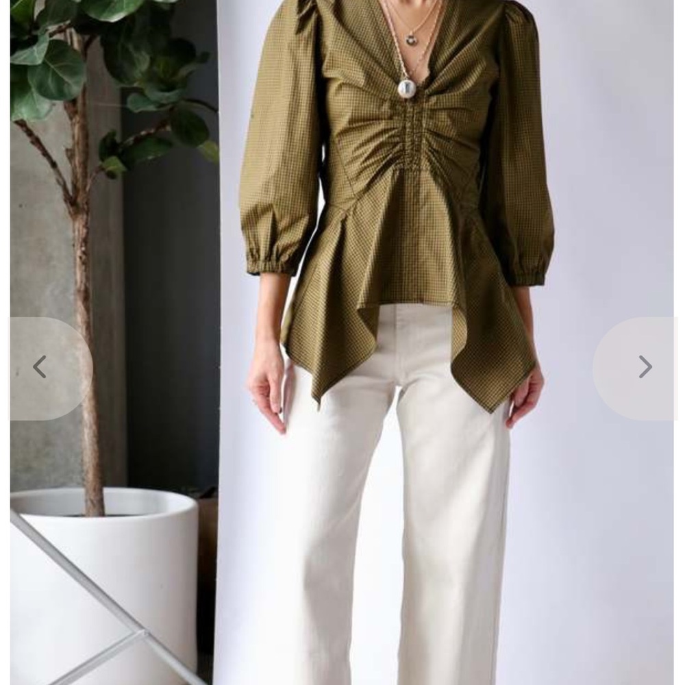 NWT Proenza Schouler white label plaid cotton poplin puff sleeve Blouse size 2